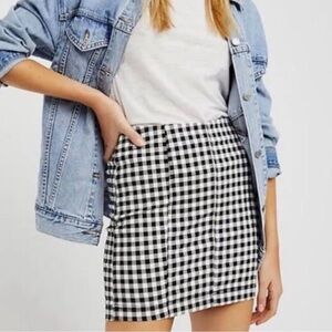 Free People Gingham Plaid Black And White  Skirt Zip Back Size 12